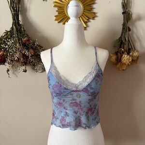 Fairycore Blue/Purple Lace Cami with Pink Roses